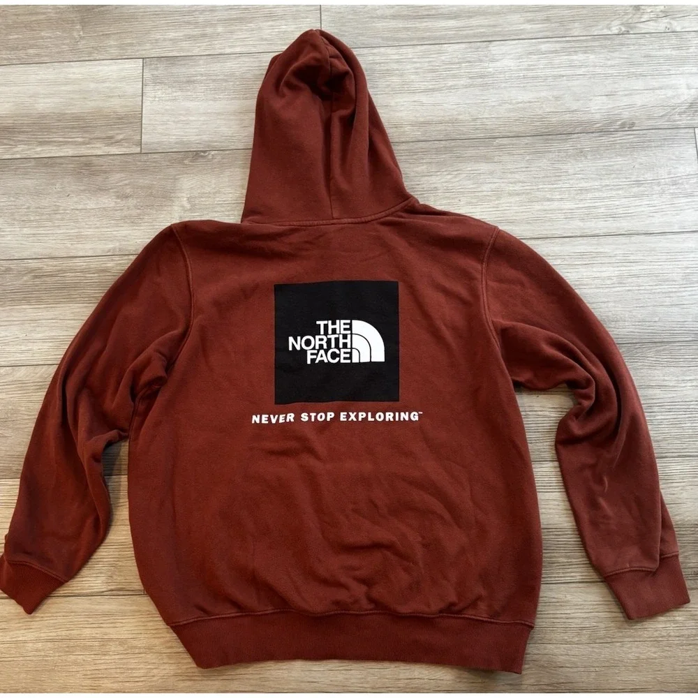 The North Face Mens Rust Orange Box Logo Never Stop Exploring Hoodie XL